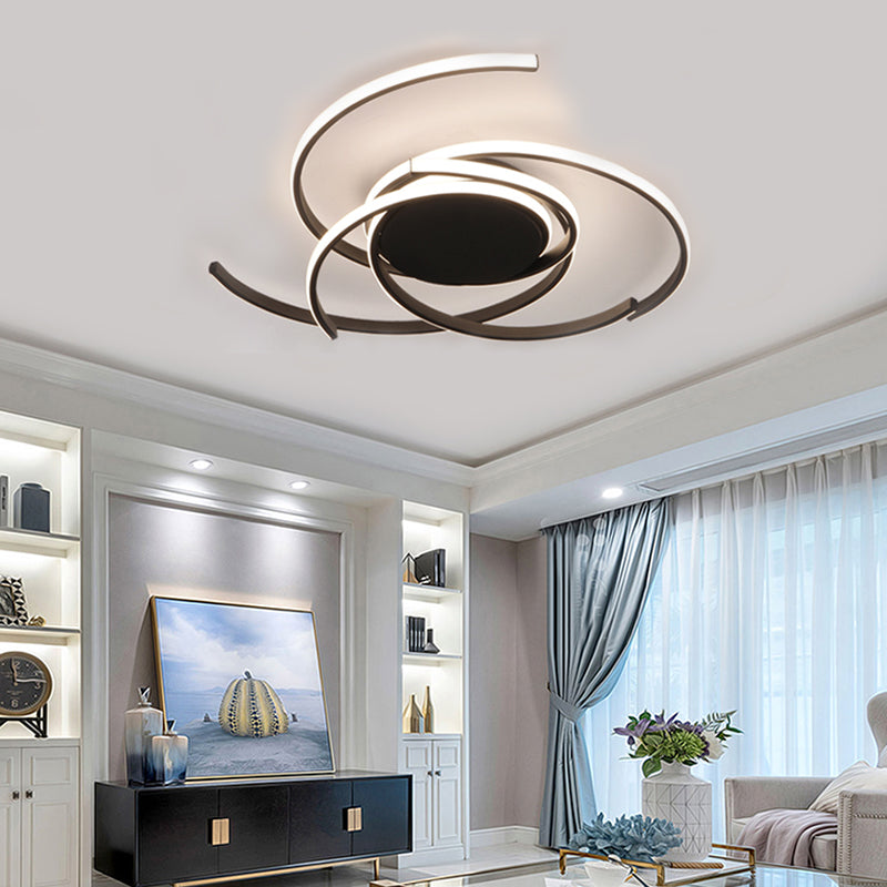 Contemporary 22"/29.5" Wide Twisted Flush Mount Light - LED Acrylic Ceiling Lamp - White/Black