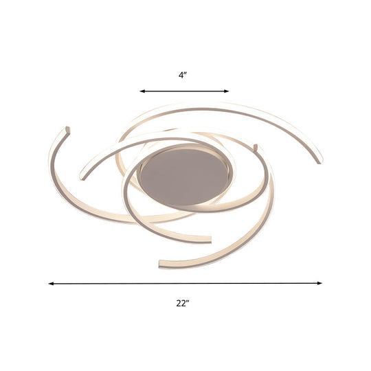 Contemporary 22"/29.5" Wide Twisted Flush Mount Light - LED Acrylic Ceiling Lamp - White/Black