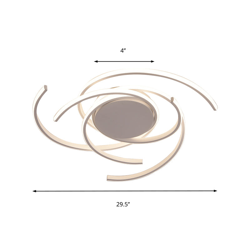 Contemporary 22"/29.5" Wide Twisted Flush Mount Light - LED Acrylic Ceiling Lamp - White/Black