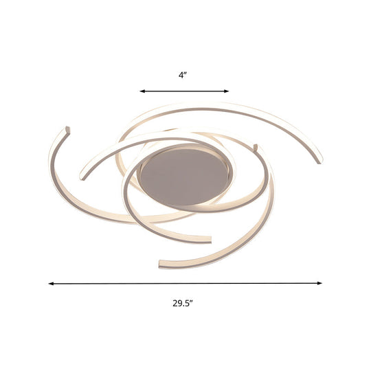 Contemporary 22"/29.5" Wide Twisted Flush Mount Light - LED Acrylic Ceiling Lamp - White/Black