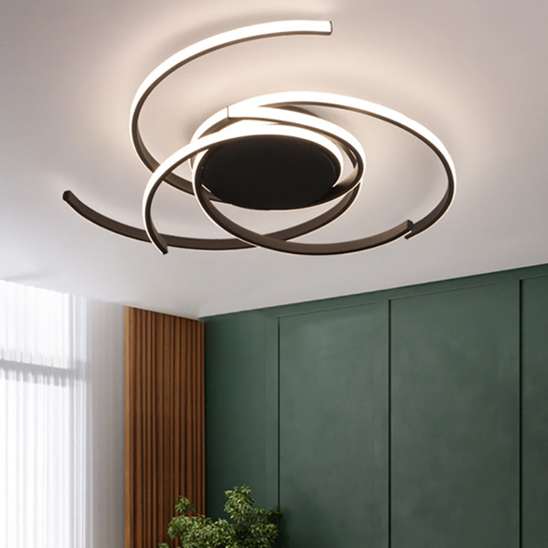 Contemporary 22"/29.5" Wide Twisted Flush Mount Light - LED Acrylic Ceiling Lamp - White/Black