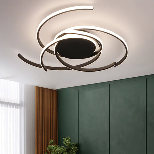 Contemporary 22"/29.5" Wide Twisted Flush Mount Light - LED Acrylic Ceiling Lamp - White/Black