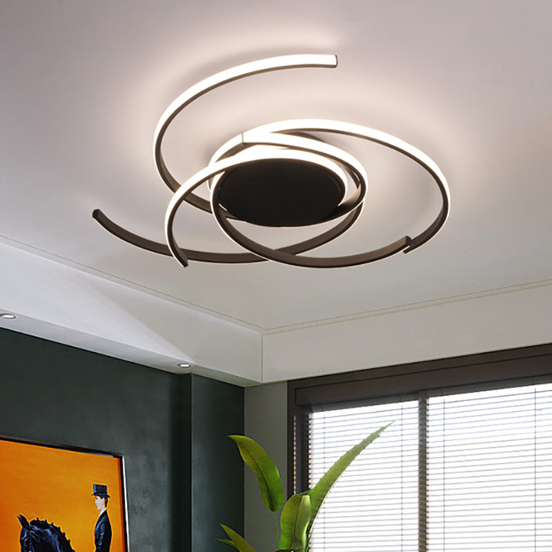 Contemporary 22"/29.5" Wide Twisted Flush Mount Light - LED Acrylic Ceiling Lamp - White/Black