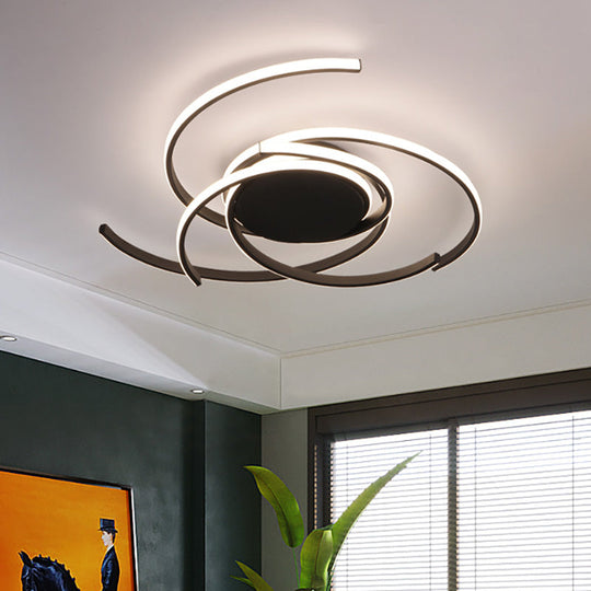 Contemporary 22"/29.5" Wide Twisted Flush Mount Light - LED Acrylic Ceiling Lamp - White/Black