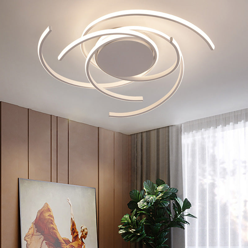Contemporary 22/29.5 Wide Twisted Flush Mount Light - Led Acrylic Ceiling Lamp White/Black