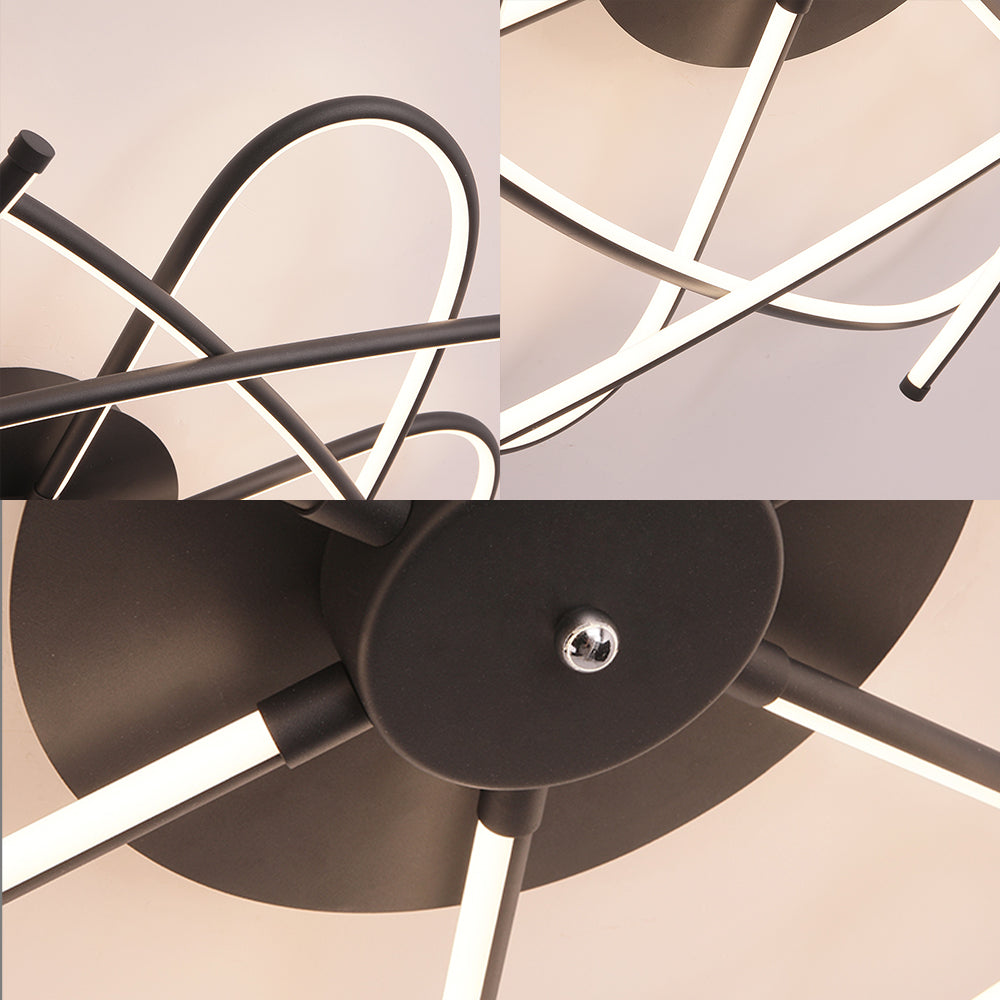 Twisted Flush Lighting Modernist Acrylic LED Ceiling Lamp Fixture in Black/Grey, White/Warm Light, Multiple Sizes