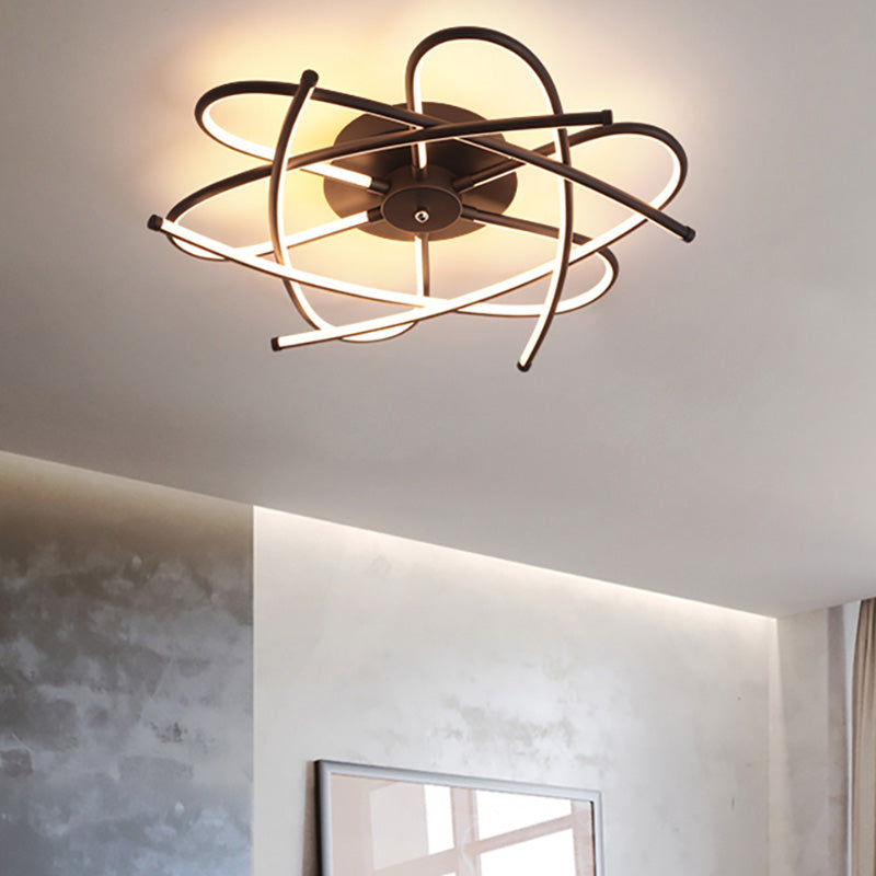 Twisted Flush Lighting Modernist Acrylic LED Ceiling Lamp Fixture in Black/Grey, White/Warm Light, Multiple Sizes