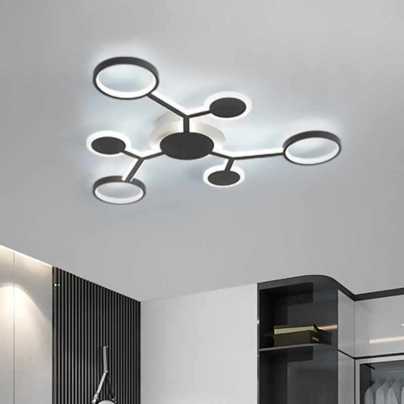 Modern Acrylic Flush Mount Lamp with Starburst Design and 6/8/10 Warm LED Lights in White