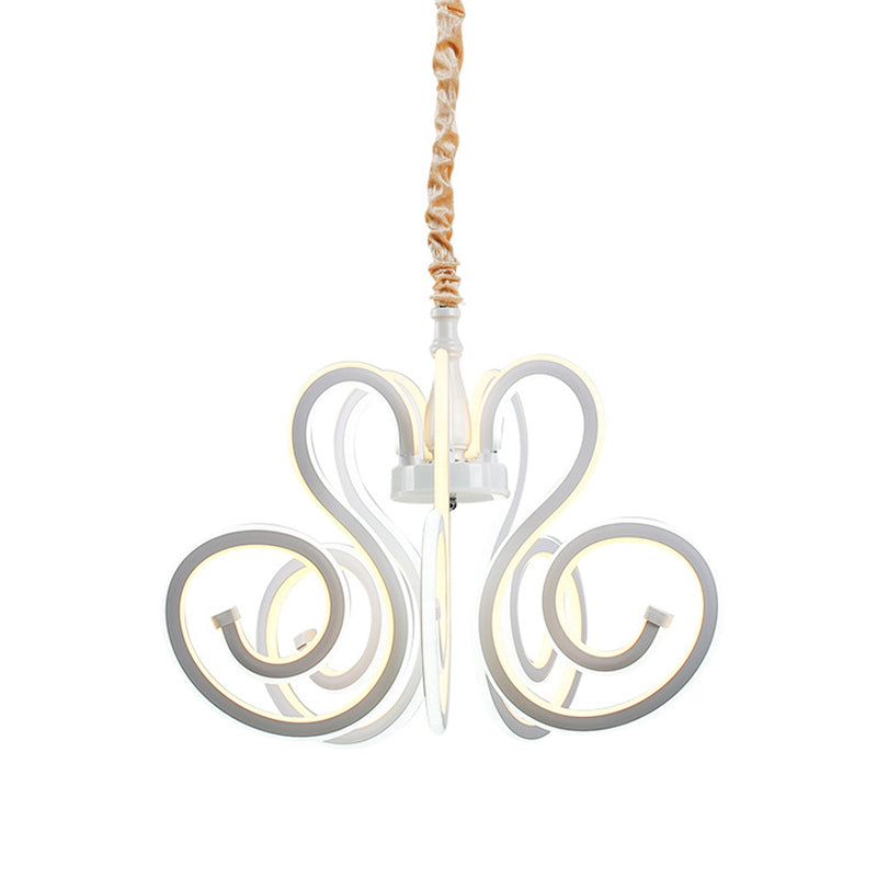 Contemporary White Led Chandelier Lamp - Curly Acrylic Design Ideal For Dining Room Ceiling Lighting