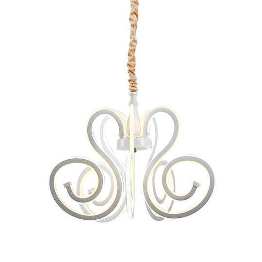 Contemporary White Led Chandelier Lamp - Curly Acrylic Design Ideal For Dining Room Ceiling Lighting