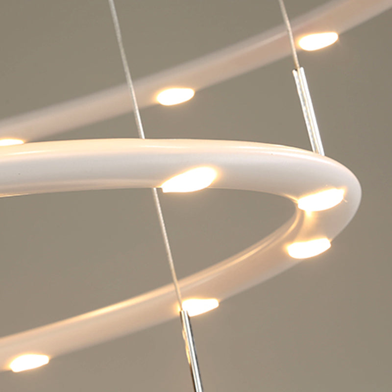 Modern Acrylic 1/2-Tier LED Ring Chandelier Light in Black/White for Bedroom: Warm/White Lighting