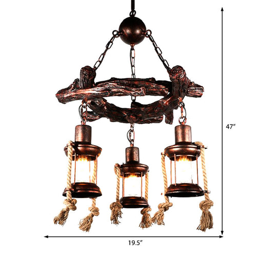 Clear Glass Vintage Style Kerosene Chandelier - 3/7-Light Bronze Pendant for Dining Room Lighting