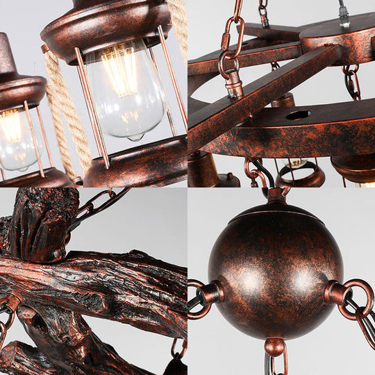 Bronze Vintage Style Clear Glass Kerosene Chandelier With 3/7-Light Pendant For Dining Room Lighting