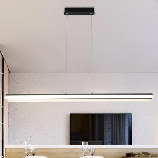 Modern Rectangular Pendant Lighting - Acrylic Black/White Led Ceiling Lamp For Dining Room