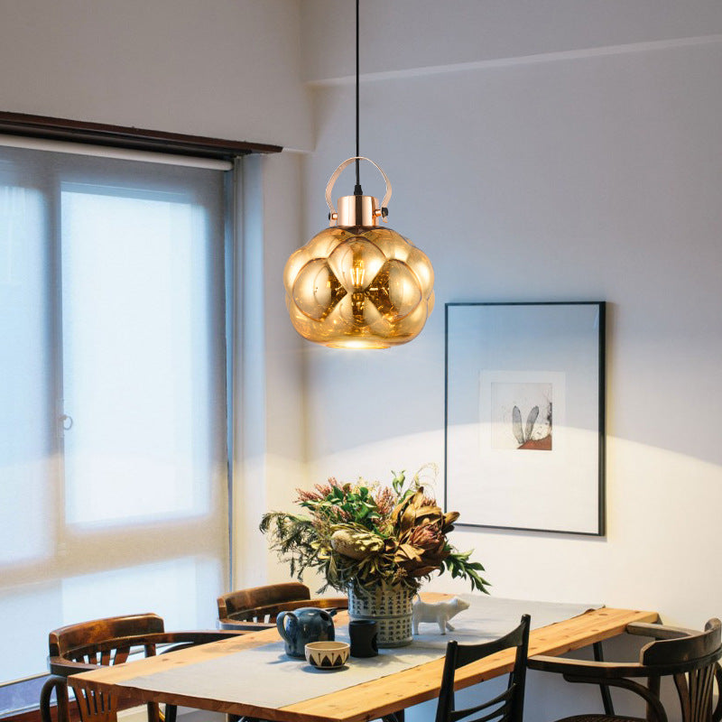 Hand Blown Glass Pendant Light - Modern Global Design - 1 Light - Chrome/Gold/Rose Gold - Ideal for Dining Room