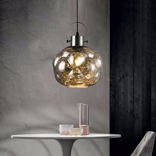 Modern Hand Blown Glass Pendant Light - Global 1-Light Ceiling Lamp For Dining Room Chrome/Gold/Rose