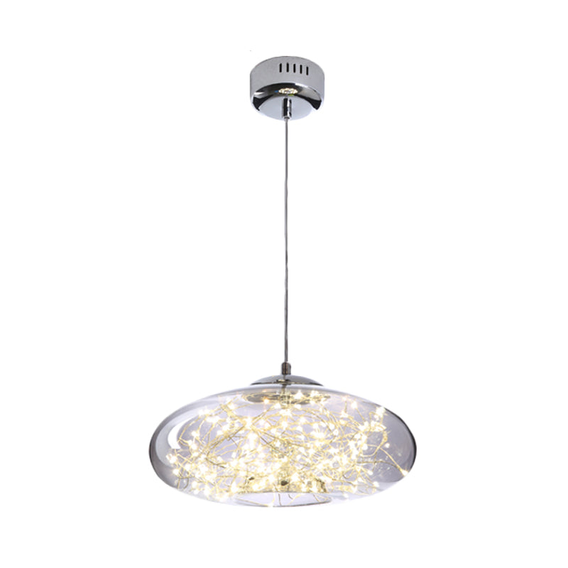 Contemporary LED Pendant Light with Amber/Smoke Grey Glass Globe/Cylinder/Oval - Ideal for Living Room