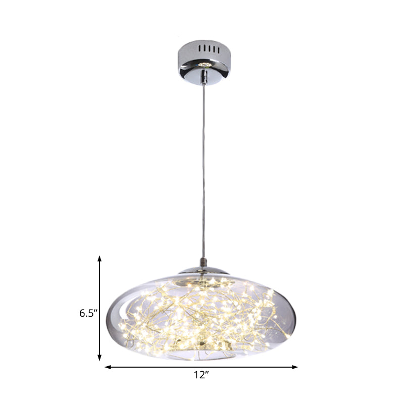 Contemporary LED Pendant Light with Amber/Smoke Grey Glass Globe/Cylinder/Oval - Ideal for Living Room
