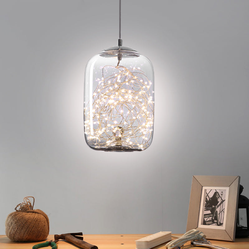 Contemporary Led Pendant Light With Elegant Amber/Smoke Grey Glass Globe/Cylinder/Oval Design For