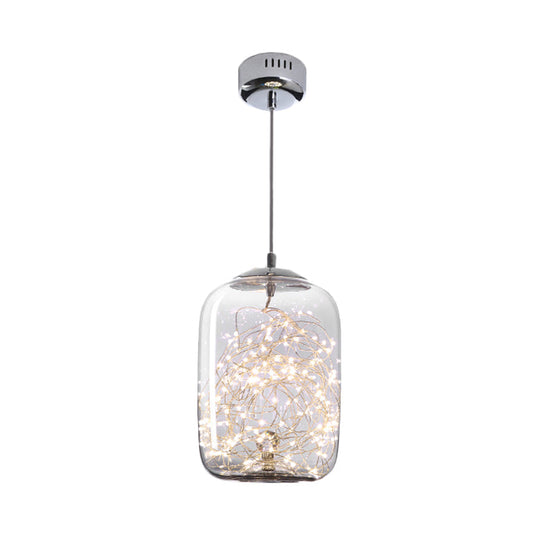 Contemporary Led Pendant Light With Elegant Amber/Smoke Grey Glass Globe/Cylinder/Oval Design For