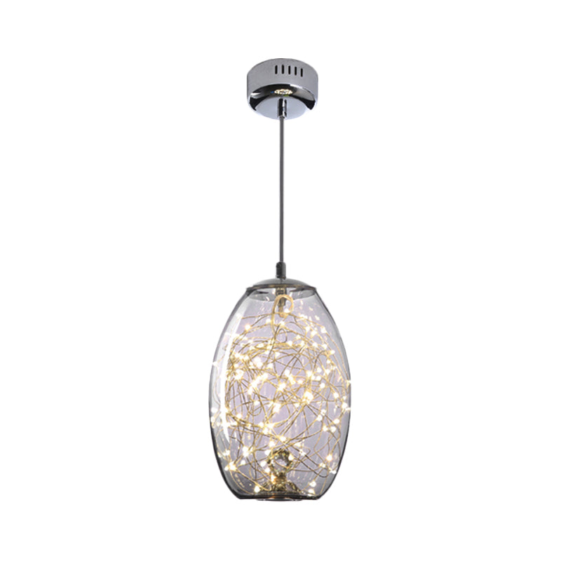 Contemporary LED Pendant Light with Amber/Smoke Grey Glass Globe/Cylinder/Oval - Ideal for Living Room