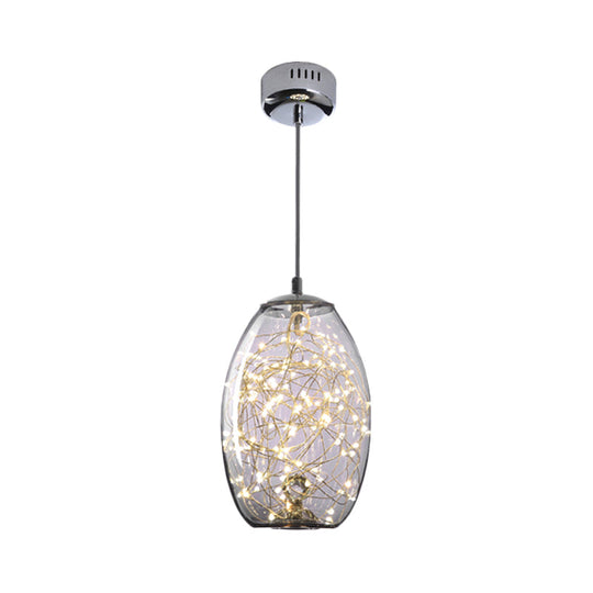 Contemporary LED Pendant Light with Amber/Smoke Grey Glass Globe/Cylinder/Oval - Ideal for Living Room