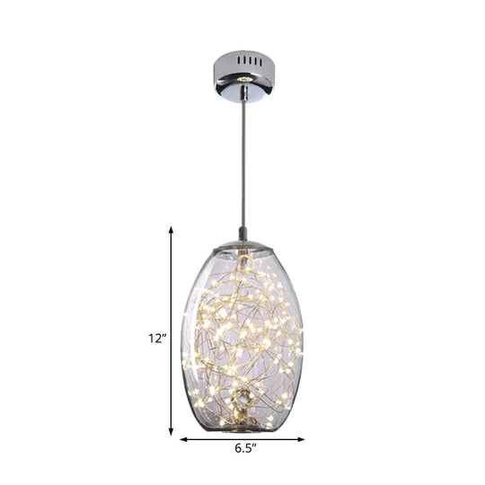 Contemporary Led Pendant Light With Elegant Amber/Smoke Grey Glass Globe/Cylinder/Oval Design For