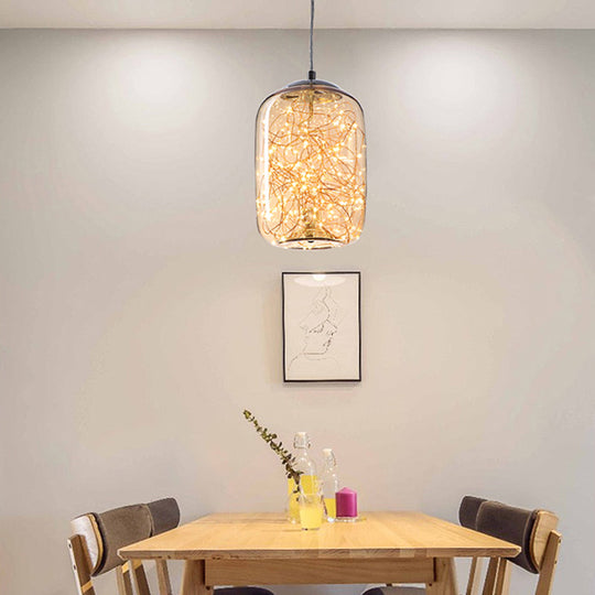 Contemporary LED Pendant Light with Amber/Smoke Grey Glass Globe/Cylinder/Oval - Ideal for Living Room