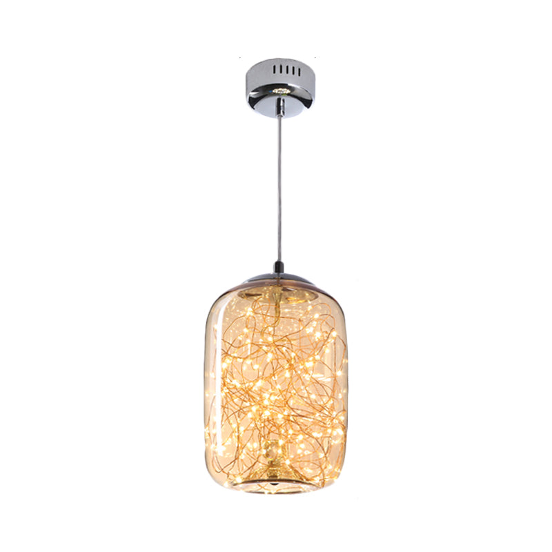 Contemporary LED Pendant Light with Amber/Smoke Grey Glass Globe/Cylinder/Oval - Ideal for Living Room