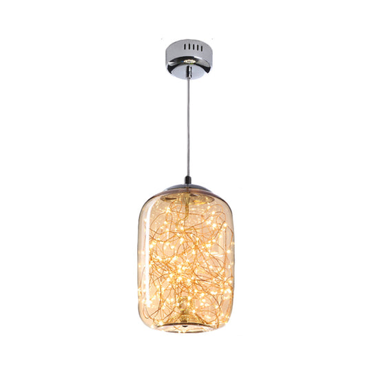 Contemporary LED Pendant Light with Amber/Smoke Grey Glass Globe/Cylinder/Oval - Ideal for Living Room
