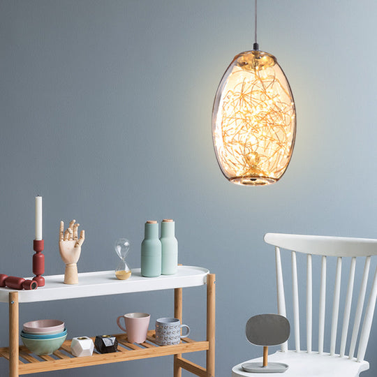 Contemporary LED Pendant Light with Amber/Smoke Grey Glass Globe/Cylinder/Oval - Ideal for Living Room