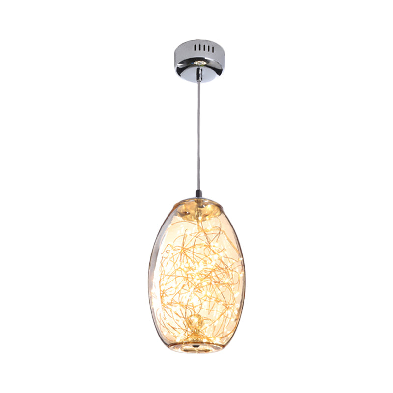 Contemporary LED Pendant Light with Amber/Smoke Grey Glass Globe/Cylinder/Oval - Ideal for Living Room