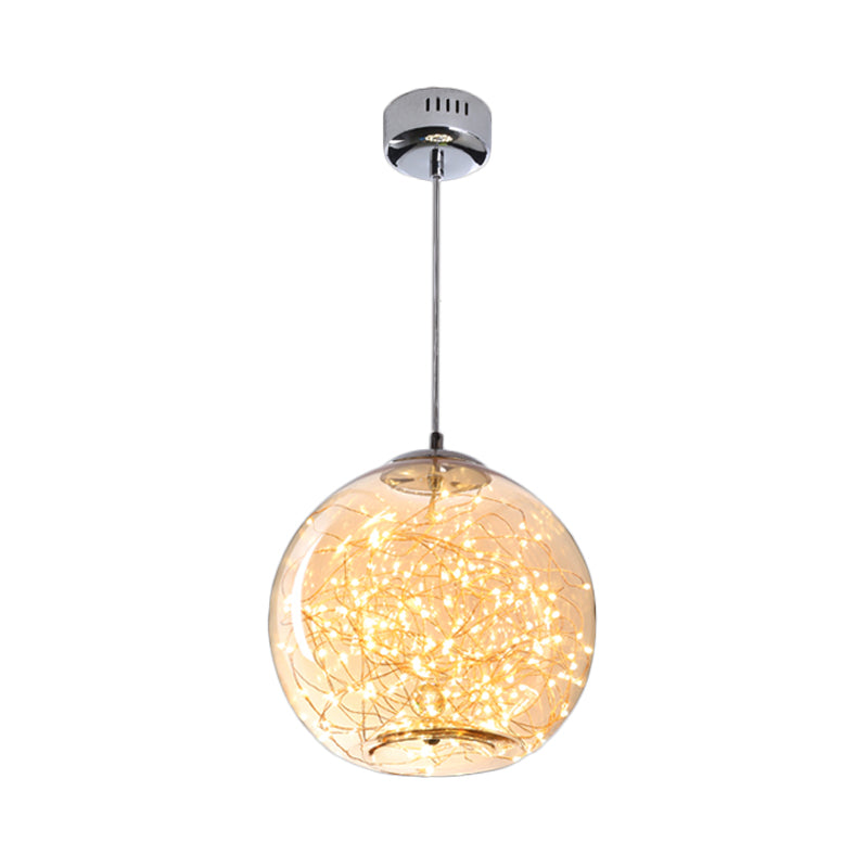 Contemporary LED Pendant Light with Amber/Smoke Grey Glass Globe/Cylinder/Oval - Ideal for Living Room