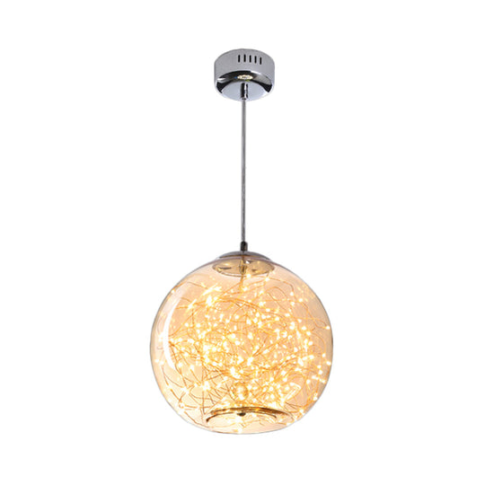 Contemporary LED Pendant Light with Amber/Smoke Grey Glass Globe/Cylinder/Oval - Ideal for Living Room