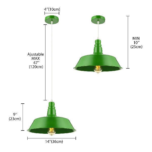 Suspension de salon de grange - Lampe suspendue en métal de style industriel de 10/14 pouces de large à 1 ampoule (rose/jaune) avec cordon réglable