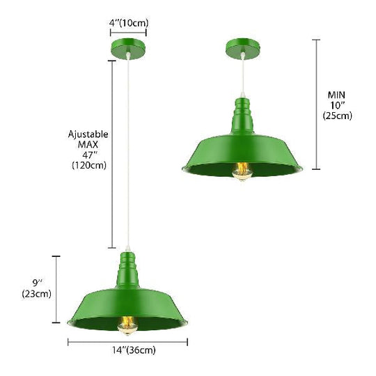 Suspension de salon de grange - Lampe suspendue en métal de style industriel de 10/14 pouces de large à 1 ampoule (rose/jaune) avec cordon réglable