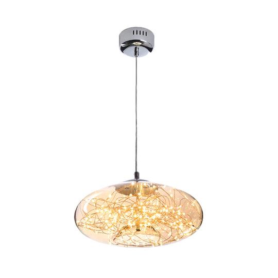 Contemporary LED Pendant Light with Amber/Smoke Grey Glass Globe/Cylinder/Oval - Ideal for Living Room