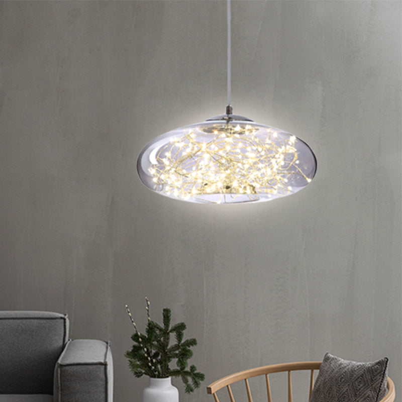 Contemporary LED Pendant Light with Amber/Smoke Grey Glass Globe/Cylinder/Oval - Ideal for Living Room