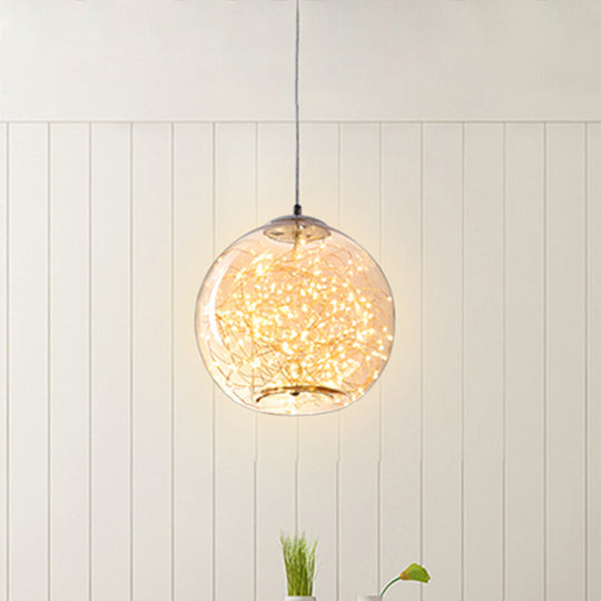Contemporary LED Pendant Light with Amber/Smoke Grey Glass Globe/Cylinder/Oval - Ideal for Living Room