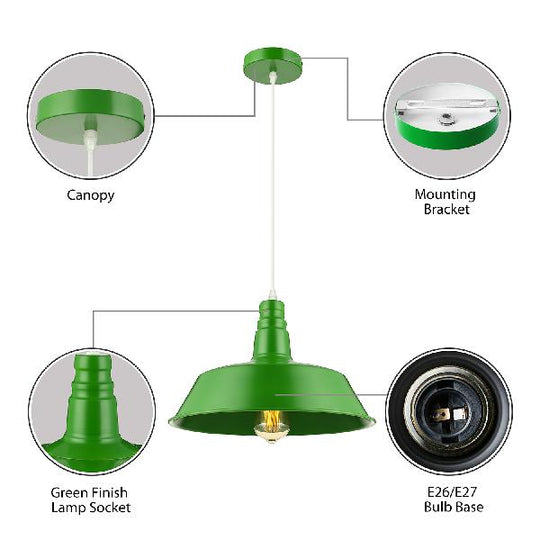 Suspension de salon de grange - Lampe suspendue en métal de style industriel de 10/14 pouces de large à 1 ampoule (rose/jaune) avec cordon réglable