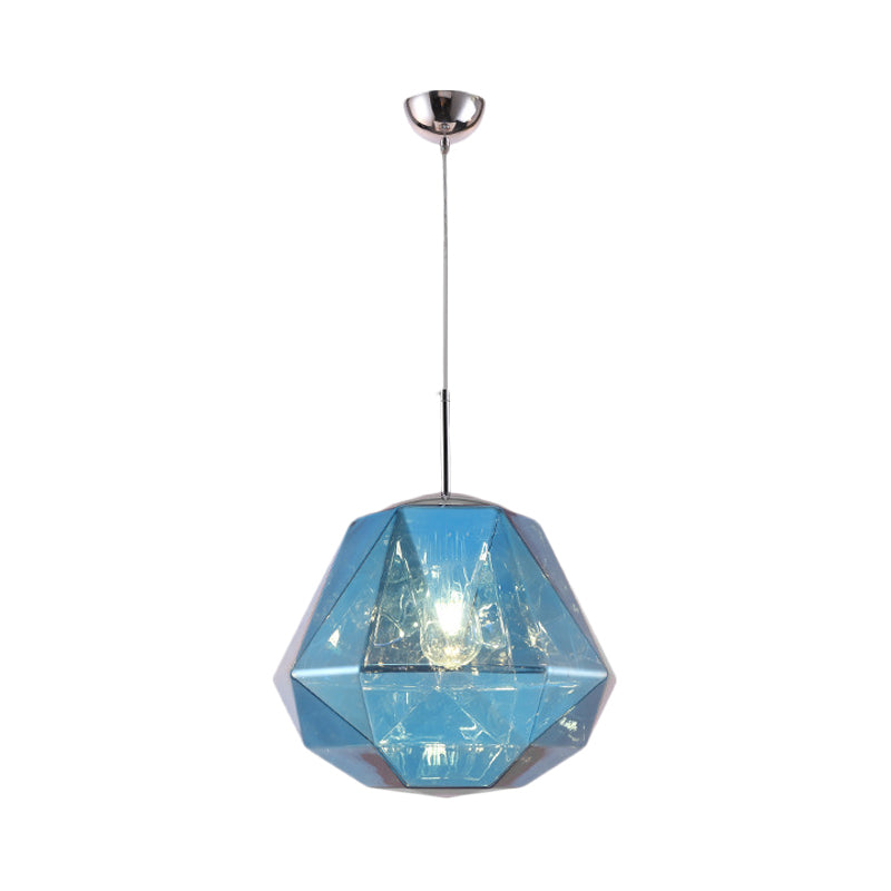 Contemporary 1-Light Pendant Lamp – Acrylic Shade in Black/Silver/Blue Diamond – Ceiling Hanging Light
