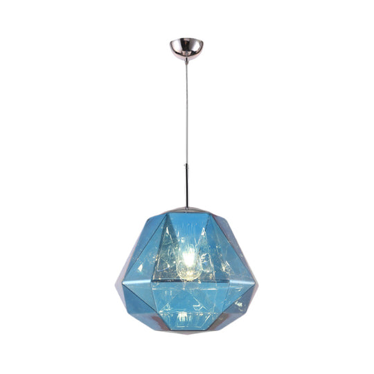 Contemporary 1-Light Pendant Lamp – Acrylic Shade in Black/Silver/Blue Diamond – Ceiling Hanging Light