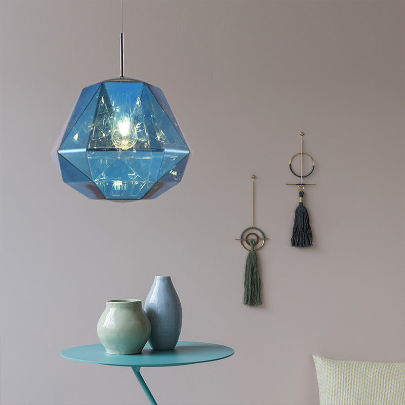 Contemporary 1-Light Pendant Lamp – Acrylic Shade in Black/Silver/Blue Diamond – Ceiling Hanging Light