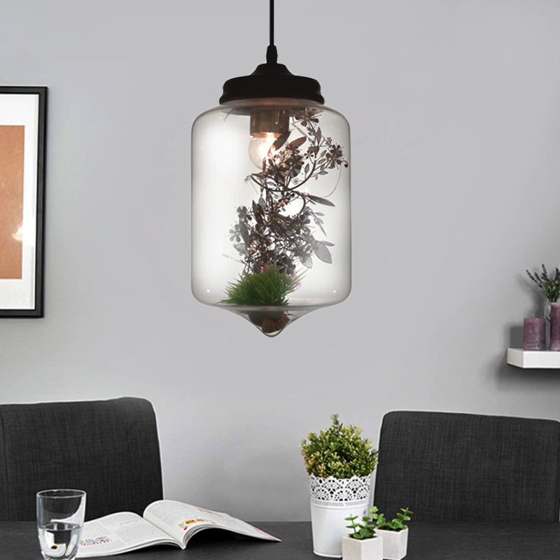 Modern Hanging Lamp With Plant Decoration Clear Glass Shade And Pendant Design 3 Sizes Available