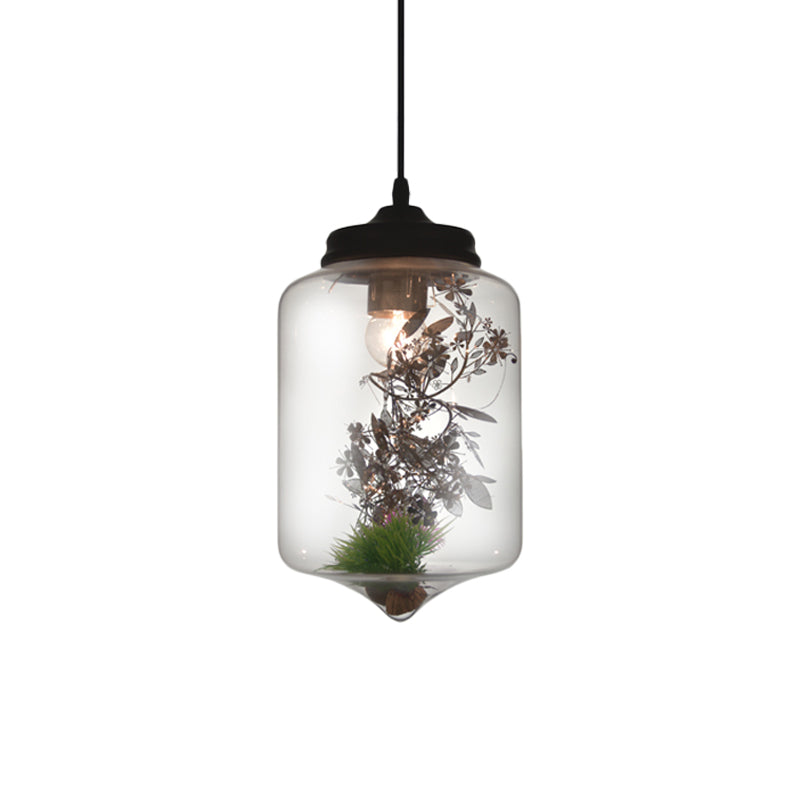 Modern Hanging Lamp With Plant Decoration Clear Glass Shade And Pendant Design 3 Sizes Available