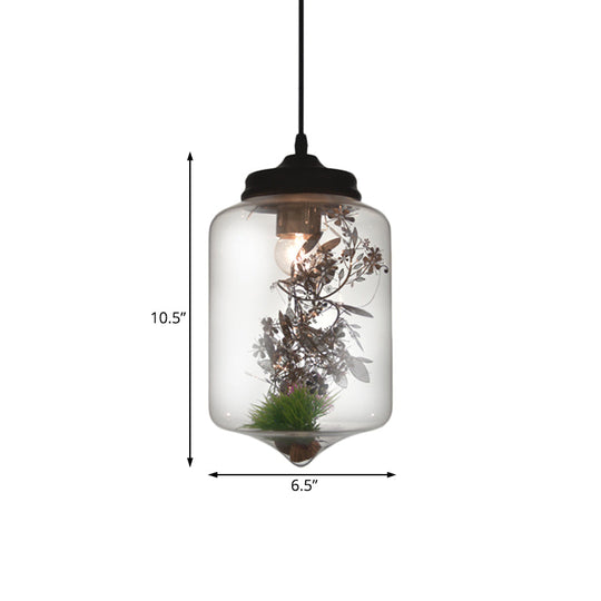 Modern Hanging Lamp With Plant Decoration Clear Glass Shade And Pendant Design 3 Sizes Available