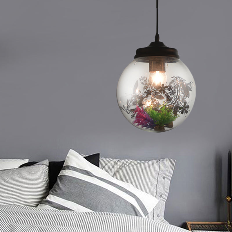 Modern Hanging Lamp With Plant Decoration Clear Glass Shade And Pendant Design 3 Sizes Available / 8