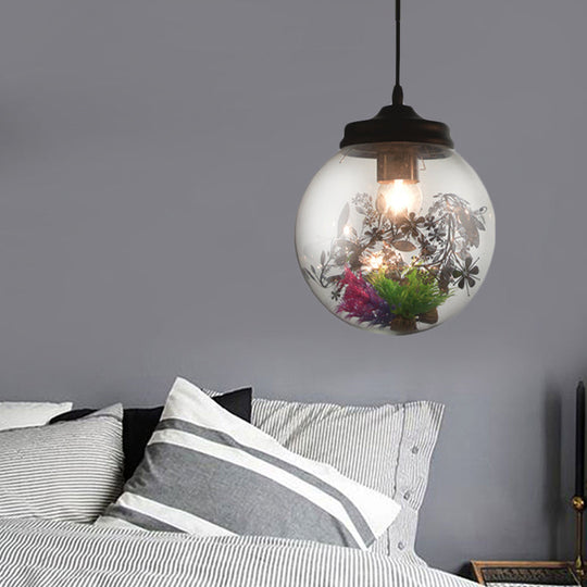 Modern Hanging Lamp With Plant Decoration Clear Glass Shade And Pendant Design 3 Sizes Available / 8