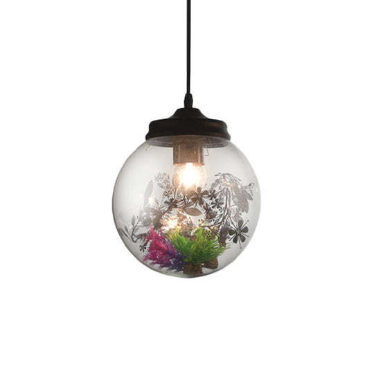 Modern Hanging Lamp With Plant Decoration Clear Glass Shade And Pendant Design 3 Sizes Available