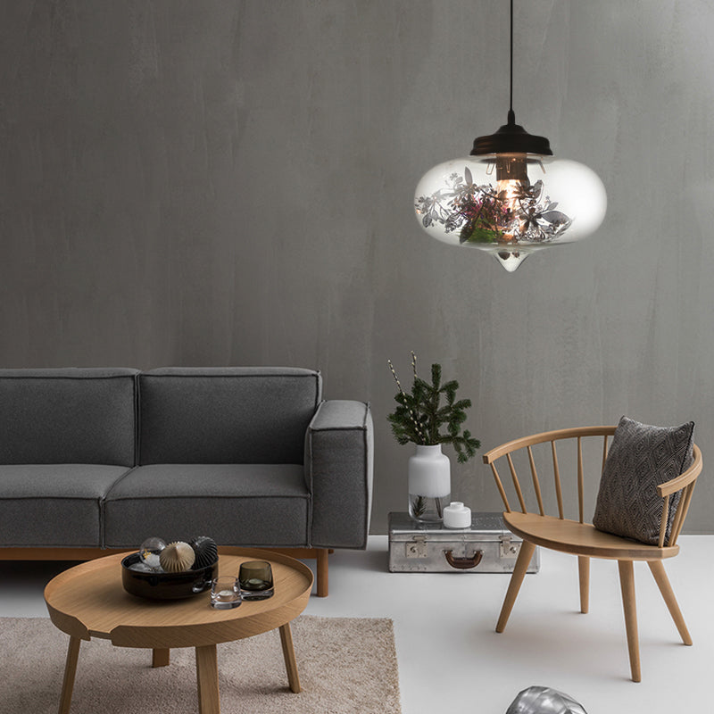 Contemporary 1 Light Hanging Lamp with Clear Glass Shade and Plant Decoration – Pendant Lamp in Multiple Shapes and Sizes